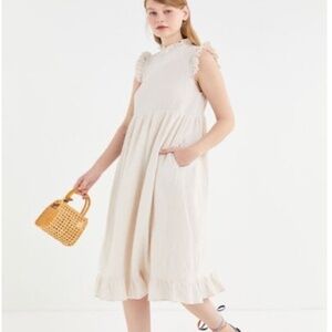 Urban Outfitters Gabby Ruffle Babydoll Midi Dress Ivory Size XS